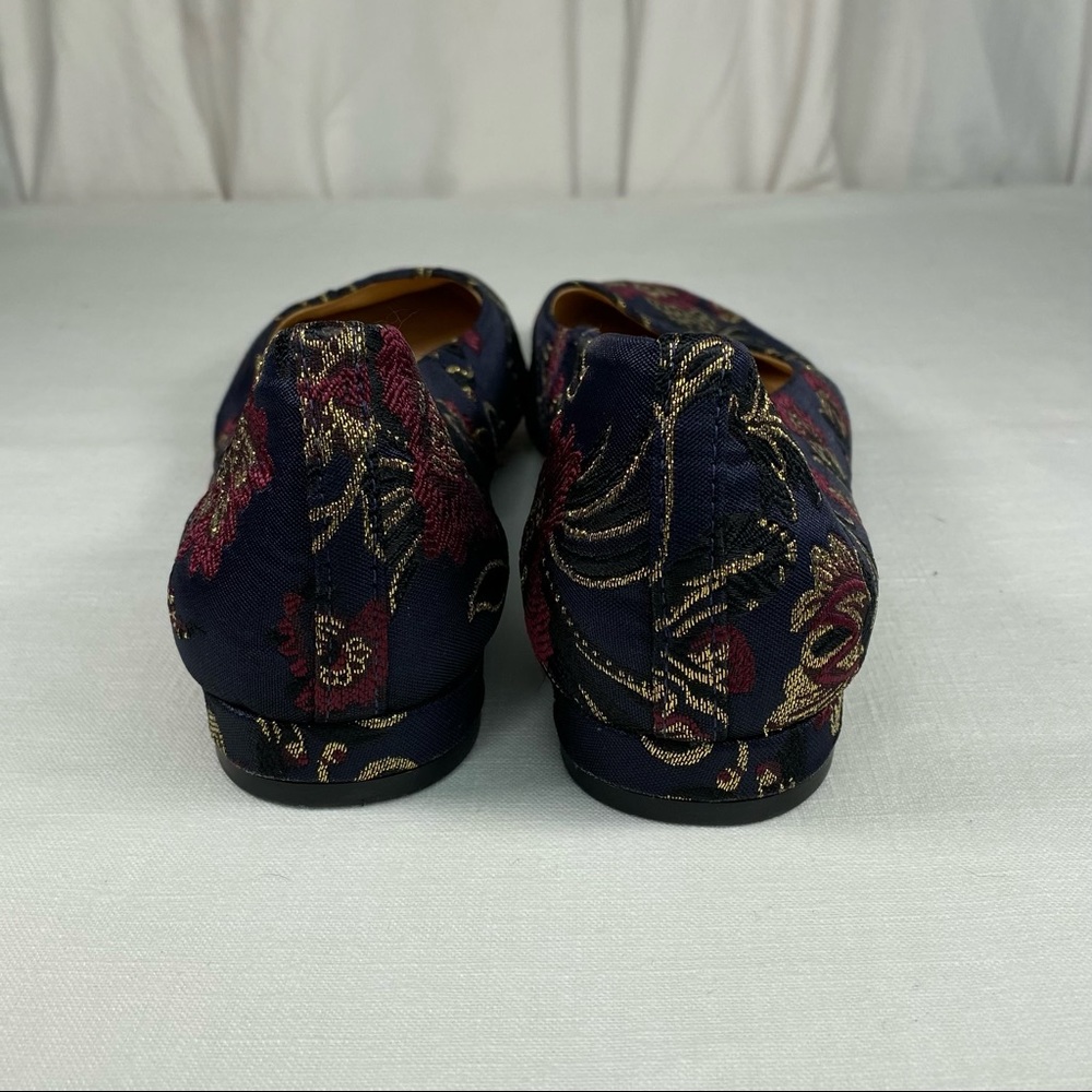 ANTONIO MELANI Navy Brocade Floral Flats with Gold Embroidery - Picture 5 of 13
